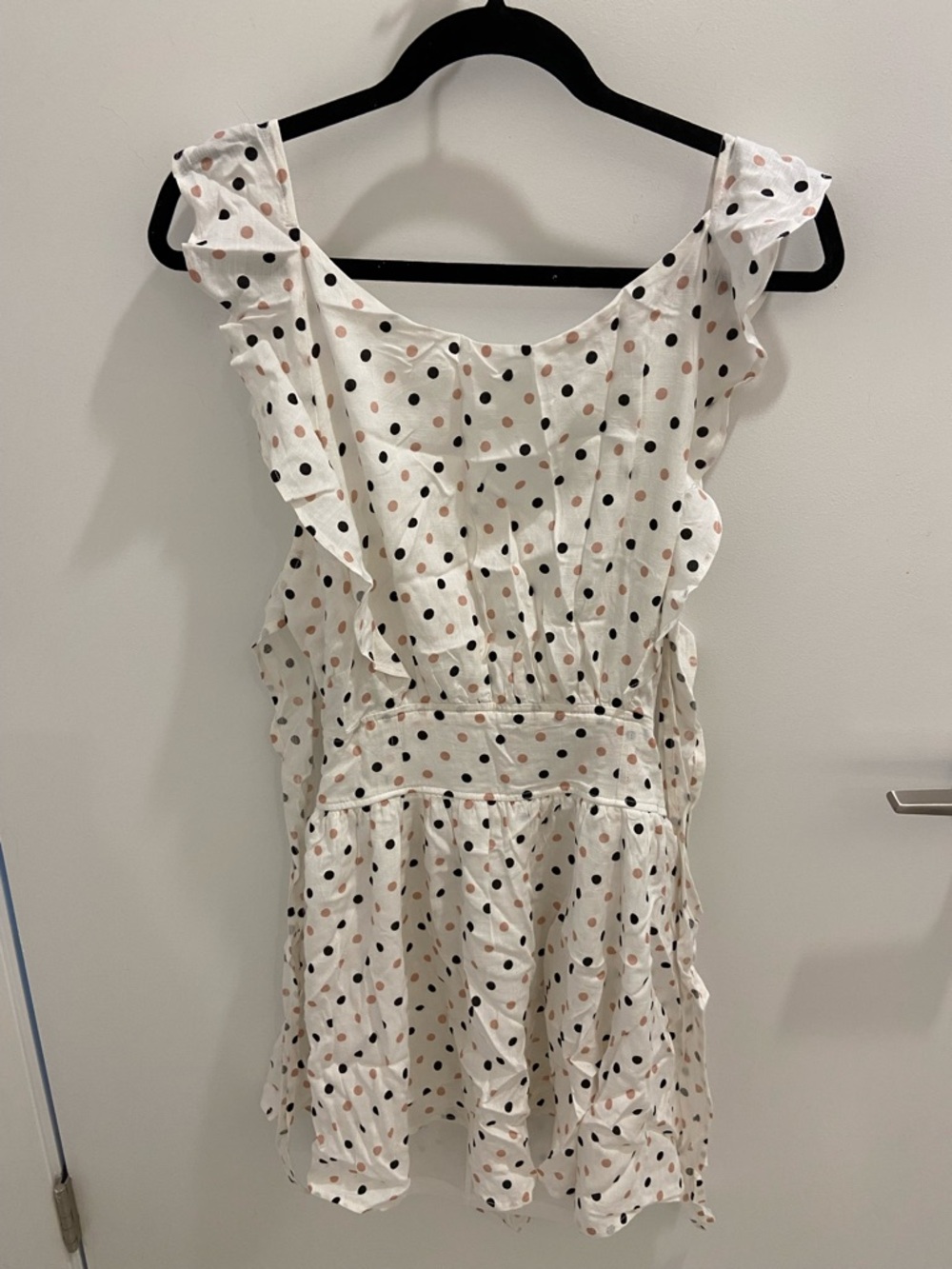 NWOT NanaMacs FavLux Fashion White Polka Dot Ruffle Backless Dress size Large